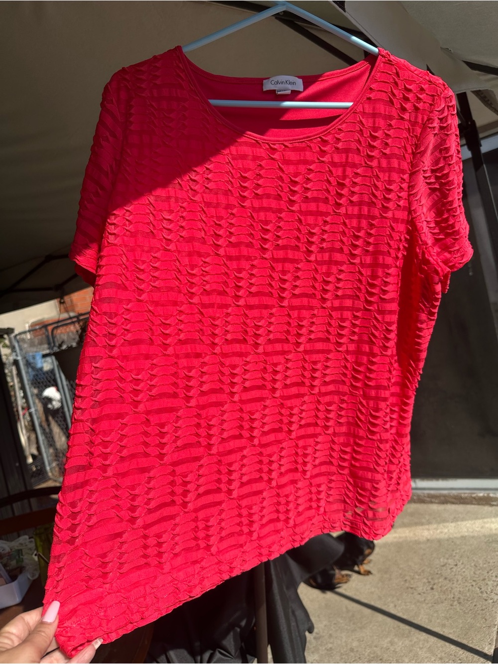 Calvin Klein Red Textured Short Sleeve Top